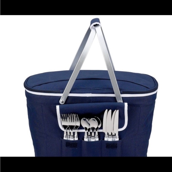 Collapsible Insulated Picnic Basket for 4, Backpack Bag for Outdoor (Blue) - Picture 5 of 10